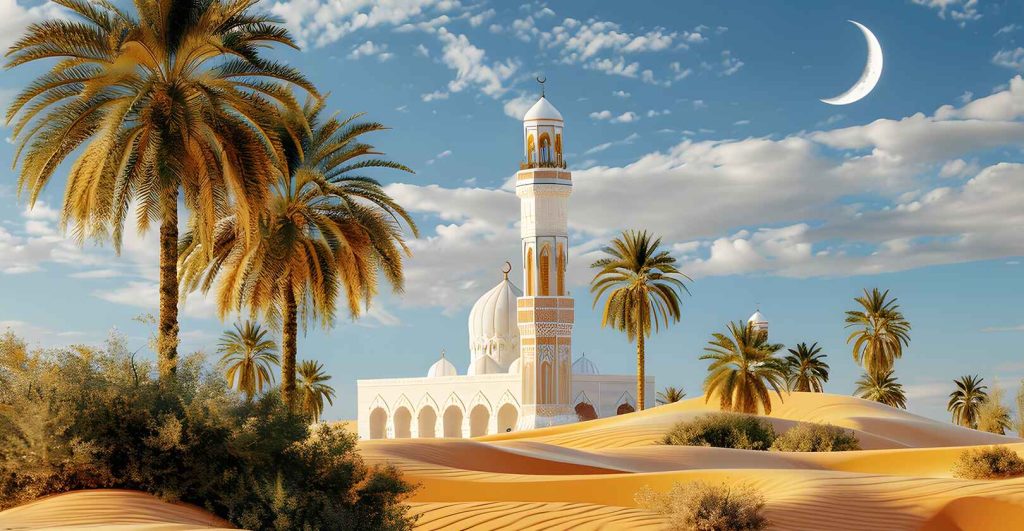beautiful mosque with dates trees - Taqwa Tours